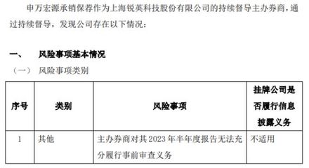 锐英科技2023年半年度报告主办券商无法充分履行事前审查义务